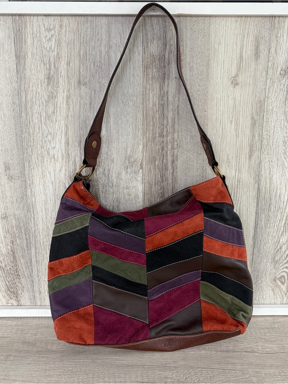 Patchwork Leather Hobo Bag Multicolor Boho Slouch Shoulder Bag